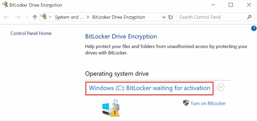 BitLocker waiting for activation