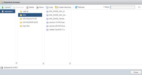 Upload file iso lên Datastore